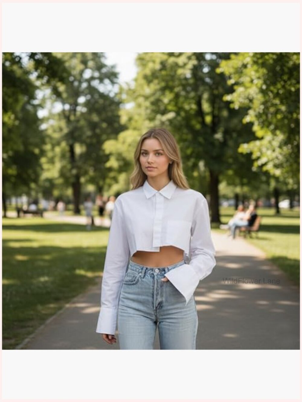 Long Sleeve Button Down Crop Blouse Loose Fit Irregular Hem Top - Picture 3 of 7
